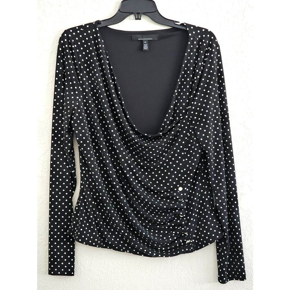 Top/Blouse-White House Black Market-Low Front -Black-White Polka Dots-Lined-XL